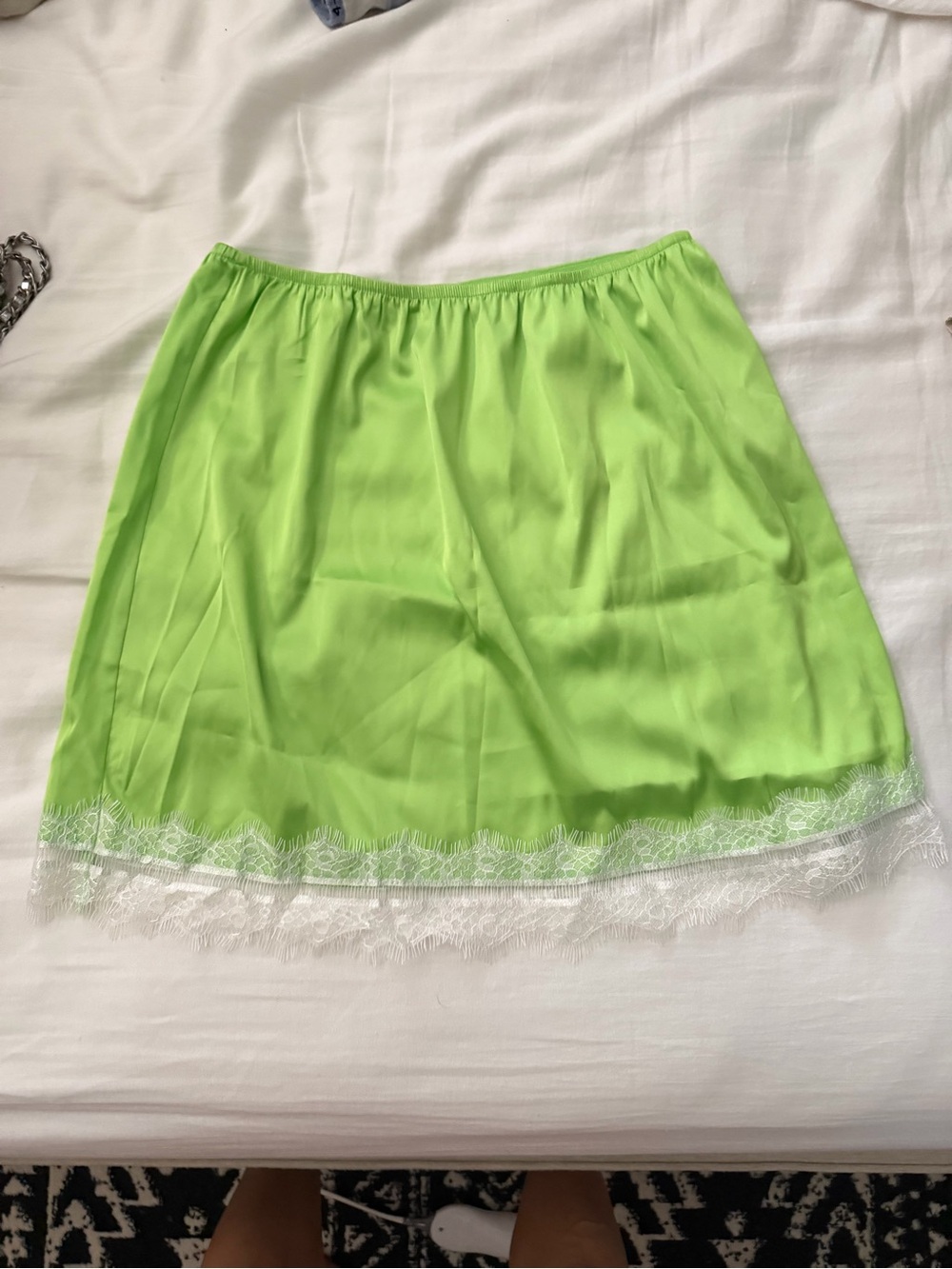 Nordstrom Neon Lime Slip Skirt with White Lace Trim